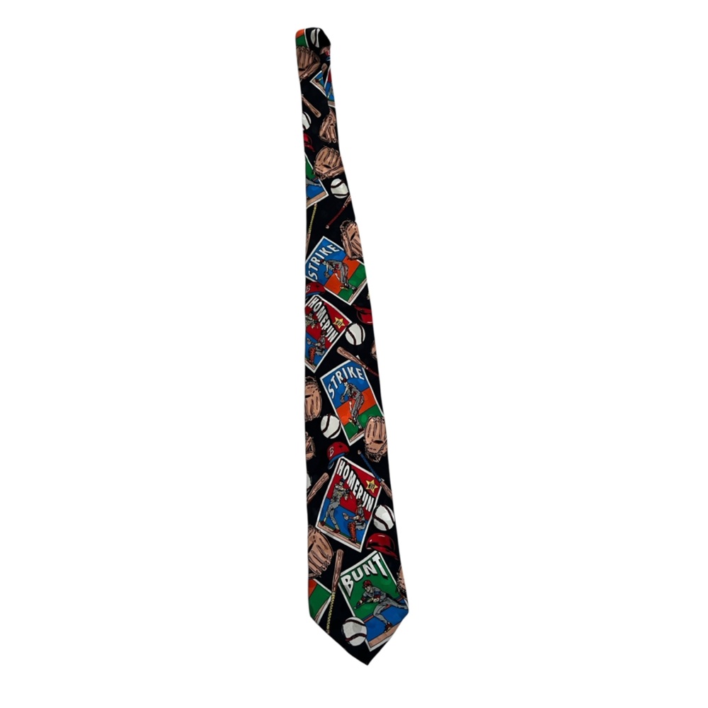 Vintage handmade Addiction Baseball Sports Necktie in Black and Red